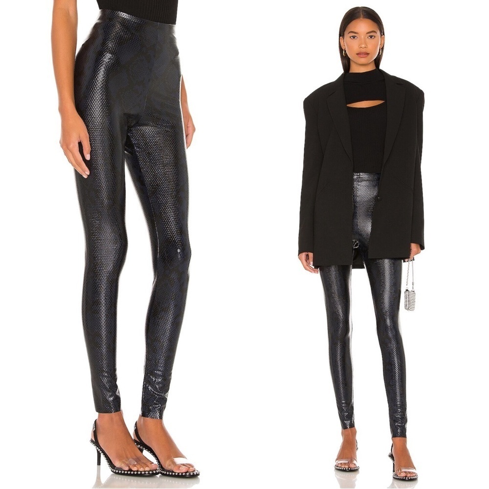 Commando • Faux Leather Animal-Print Leggings in Navy Snake blue black reptile
